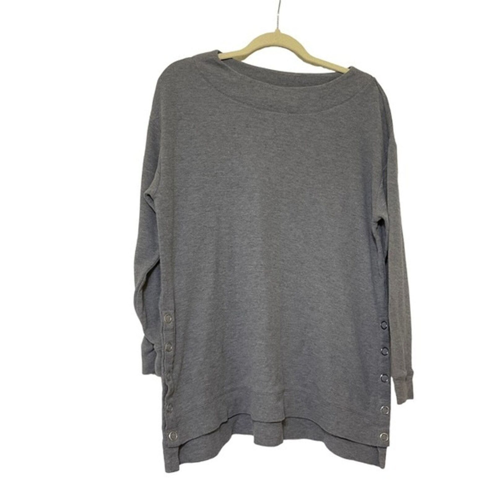 Cj Banks Woman’s Gray Boat Neck Pullover Top Size 1X Faux Buttons
